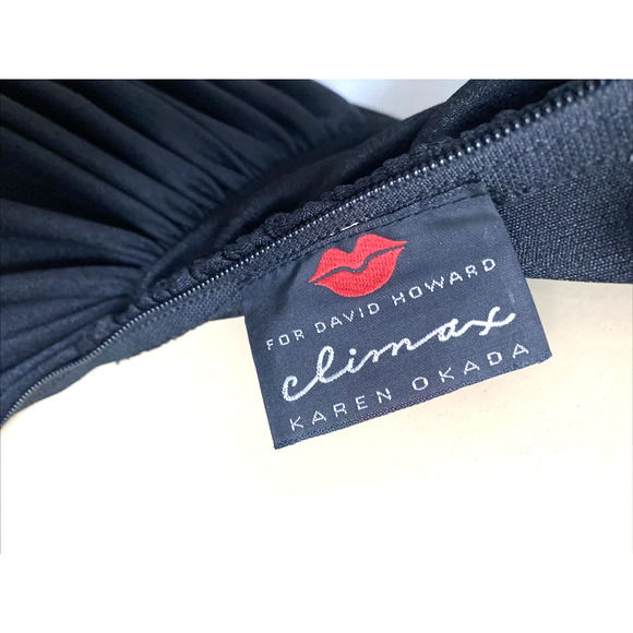 Climax Karen Okada Black Jumpsuit V Neck Draped Embellished Vintage Ruched XS - Picture 9 of 9